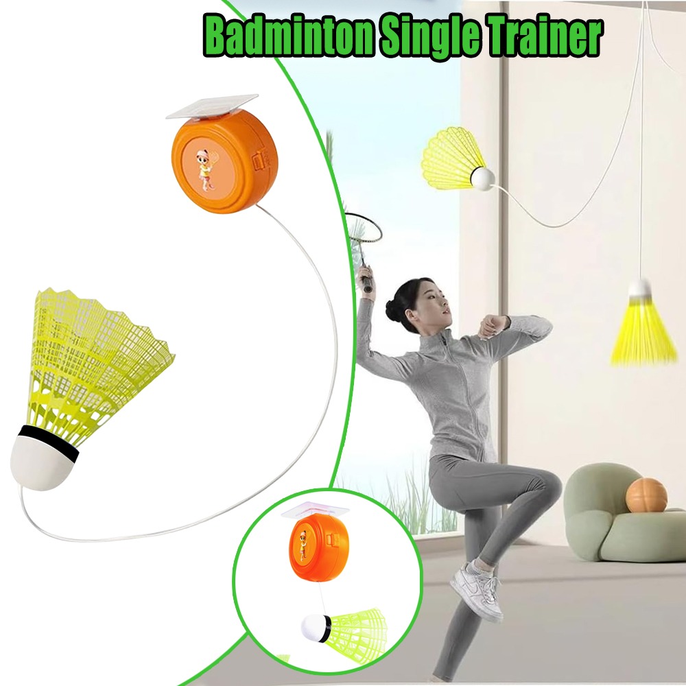 Badminton Raket - อุปกรณ์ฝึกแบดมินตันแบบติดเพดาน สำหรับฝึกซ้อมแบดมินตันเดี่ยว พร้อมชุดไม้แบดมินตัน สำหรับผู้ใหญ่และเด็ก