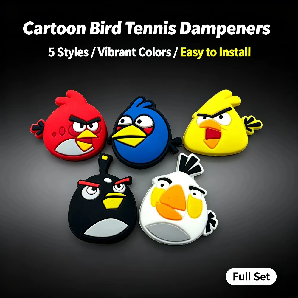 Racket Vibration Dampener - 5 ชิ้น ตัวลดแรงสั่นสะเทือนไม้เทนนิส รูปทรงนกการ์ตูน ซิลิโคนนุ่ม ลดแรงสั่นสะเทือน